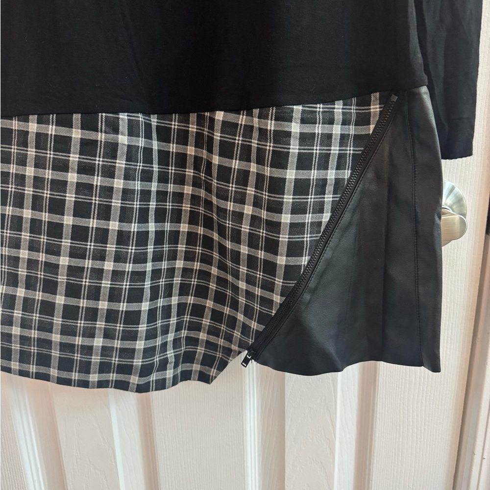 ANTHROPOLOGIE • BAILEY 44 Black Long Sleeve Faux Leather Plaid Dress XS - Picture 3 of 7